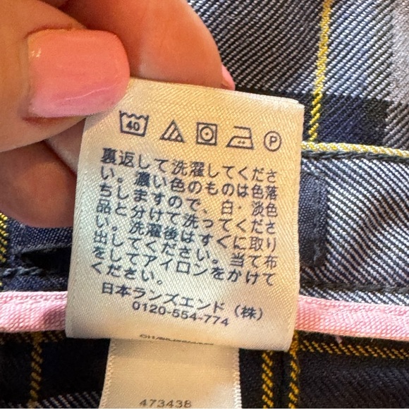 Lands' End Sz 4 Navy Yellow Plaid Pleated Skater Skirt Side Zipper - Picture 5 of 10